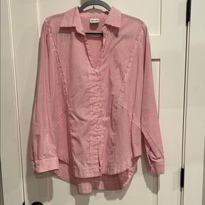 ARULA Striped Button Down Shirt in Red and White